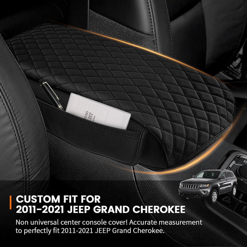 Rilsen Custom Fit for Center Console Cover 2011-2021 Jeep Grand Cherokee Armrest Cover Center Console Pad Interior Accessories Car Armrest Seat Box Cover Protector with Pockets Storage Bag - Image 2